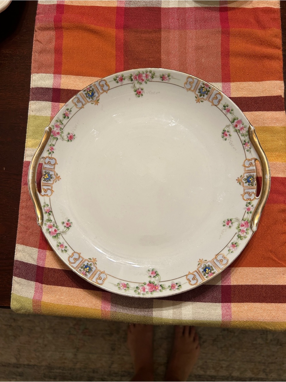 Antique Nippon Double Handled Cake Platter with Gold Trim